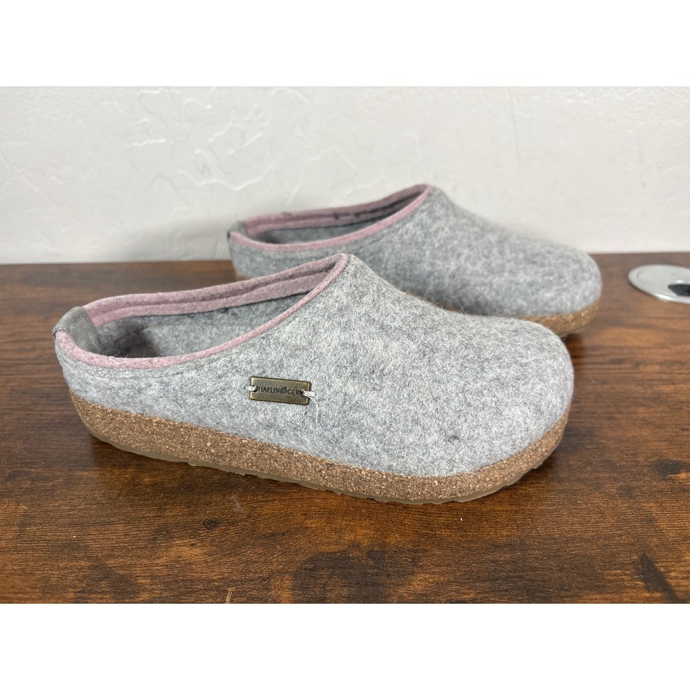 Haflinger GZ Classic Grizzly Wool Clogs Gray Pink Trim EU 37 Mens 5 Womens 6.5